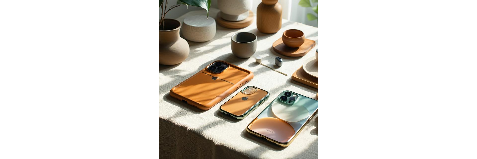Dutch-designed phone accessories on linen table, sunlit