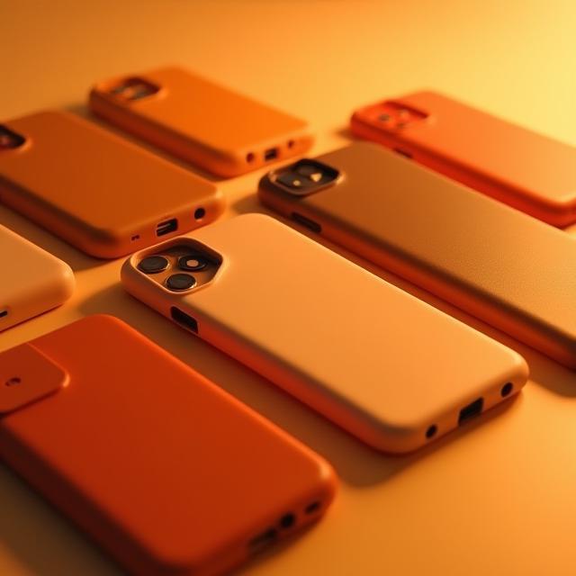 Set of modern Dutch-designed phone cases in warm light